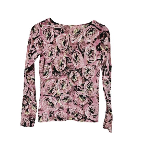 Mainbocher Pure Cashmere Sweater Size S Pink Floral Rose Romantic Granny Casual - Picture 2 of 6